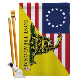 Historic Betsy Ross Don't Tread On Me House Flag Set Patriotic July Memorial Veteran Independence United State American Small Decorative Gift Yard Banner Double-Sided Made in USA 28 X 40