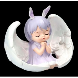Enchanting Angel in Purple with Large Wings, Praying Figure, 8.5 cm - Putte, Cherubim, Angel