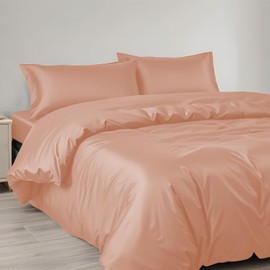 LINENWALAS 100% Organic Eucalyptus Tencel 2pc Duvet Cover Set With Zipper Closure and Corner Ties - Softest Cooling Luxury Bedding Perfect for Hair & Skin (Single/Peach Fuzz)