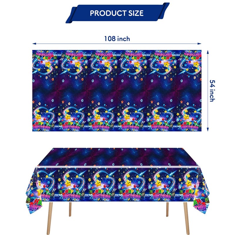 OUSHISS 2Pcs Super Bros Galaxy Party Tablecloth |108 x 54