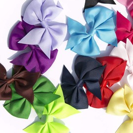 JOYOYO 40 Pcs Hair Bow Clips for Girls Craft Ribbon Bows Colorful Grosgrain Ribbon Material Medium Size 3.5 Inch, Girls Hair Bows Hair Accessories