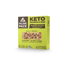 Munk Pack Keto Granola Bar | Almond Butter Cocoa Chip | 4 Bars | Low Carb Keto Snack for Kids & Adults | Chewy Bar, No Added Sugar Treat | Keto Breakfast Food | Low Sugar, Low Carb, Plant Based