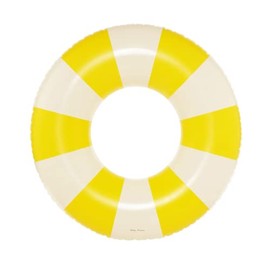 Petites-Pommes Inflatable Donut for Kids - Durable Inner Tube, Handprinted Classic Striped Design Float Rings, Soft Comfort Seaming, Packable Floats for Travel, Yellow, 35 inch