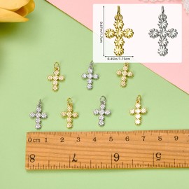 COGCHARGER 10 Pcs Gold Cross Charms for Jewelry Making Brass Pendants with Jump Ring Cross Flower Charms for Bracelets Necklace Earring Women