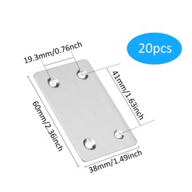 20Pcs Flat Connectors Stainless Steel Wood, Connector Perforated Plate Metal, Flat Corner Angle Connection Plates Flat Straight Brackets Repair Touch Up Plates, 38x60mm for Fastening, Furniture