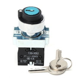 STARELO 22mm Key Switch 3 Position Maintained 2NO Latching Rotary Key Switch 10A 440V XB2-20Y/31.(3 Position Maintained)
