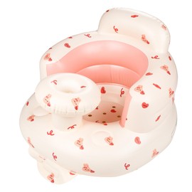 Inflatable Floor Baby Seat with Tray, Comfortable Sit Me Up Baby Chair for Learning to Sit, Built in Air Pump Blow Up Infant Back Support Floor Seat for Babies 3 Months & Up (Pink Bunny)