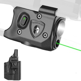 WARRIORLAND Pistol Light Laser & Holster Fit for Glock 17/19 Gen 3-5 & G22/23/31/32 Gen 3-4 & G19X/44/45, Compact 150-Lumen Trigger Tactical Light with Green Laser White LED & IWB Holster