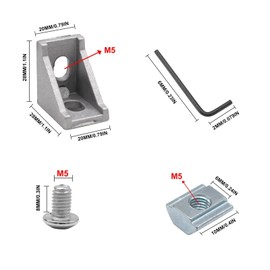iMetrx 26Pcs 2020 Corner Brackets Set with 52Pcs M5 T Slot Nuts, 52Pcs M5x8mm Hex Socket Cap Screw and 2Pcs M3 Wrench for 2020 Series Aluminum Extrusion Profile Silver