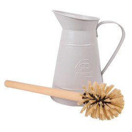 Redecker Metal Toilet Brush Set With Jug, Black w Thermowood Brush