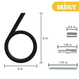 Briout 5" Modern House Numbers for Outside, Address Numbers for House with Nail Kits, Zinc Alloy Exterior House Numbers for Home Door Garden Street, High Gloss Black (6)