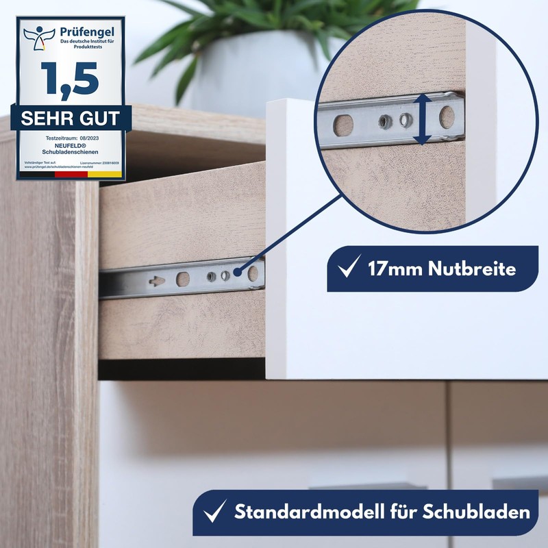 NEUFELD® Drawer Runners 310 mm - 17 mm Groove (including