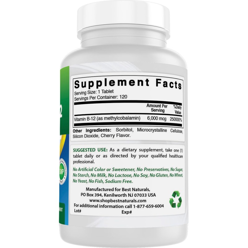 Best Naturals Vitamin B-12 as Methylcobalamin (Methyl B12), 6000 mcg