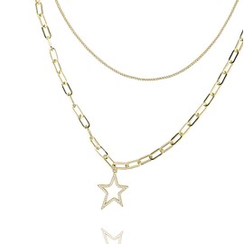 VINTAGE HAVANA Paperclip Chain Necklace For Women With Star Pendant 18K Gold Plated Fashion Jewelry Chain Link Necklace For Women Additional 2” Extender Included