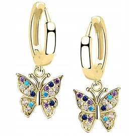 MENNICA BYDGOSKA 925 Silver Butterfly Earrings with Diamond Cubic Zirconia for Girls Women English Clasp Nickel Free Gift, Silver