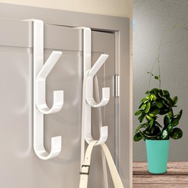 2Pcs Over The Door Hooks 3 Hooks Door Hangers for Hanging Clothes Jacket Hat Towel Bag in Bathroom Kitchen Bedroom Dorm Over the Door Towel Racks for Cabinet Cupboard Fits 1-1/2" Thick Door - White