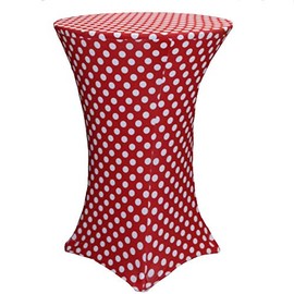 YOUR CHAIR COVERS - 30" D x 42" H Highboy Cocktail Round Stretch Spandex Table Cover - Red and White Polka Dot, Fitted Elastic Tablecloth for Round Tables, Outdoor Party DJ Tradeshow Vendor Wedding