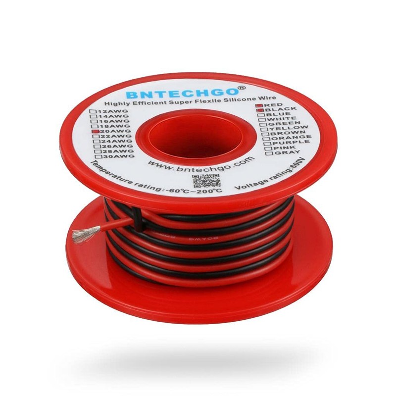 BNTECHGO 20 Gauge Silicone Wire Spool 25ft Red and 25ft