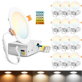 LVWIT 4 Inch LED Recessed Lighting, Dimmable LED Downlight with Junction Box, 5CCT Ceiling Light Fixtures, 2700/3000/4000/5000/6000K, Led Can Lights, 12 Pack