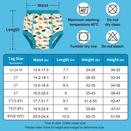 BIG ELEPHANT 6-Pack Potty Training Pants – 100% Cotton Absorbent Toddler Underwear for Boys and Girls, 5-6Y