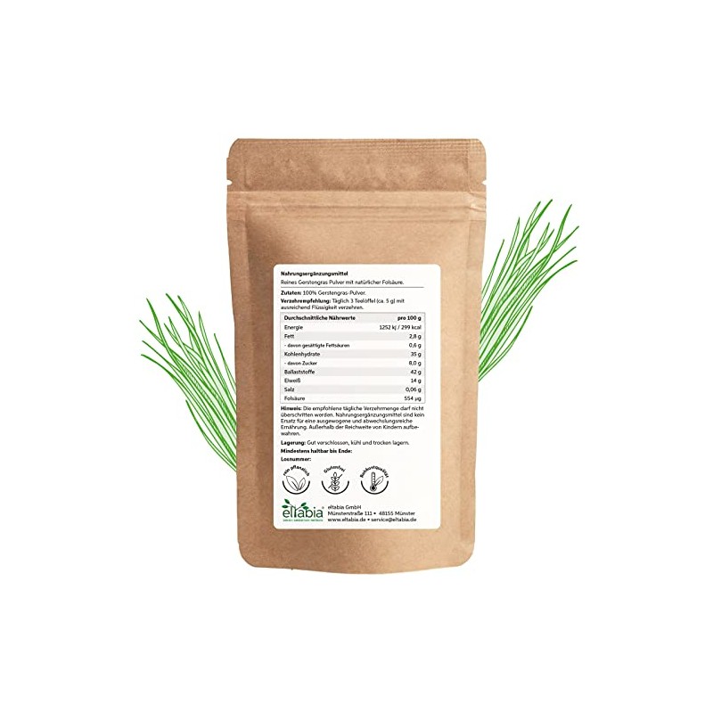 eltabia Gerstengras Pulver gemahlen 1000g | Gerstengraspulver in Premium Rohkost-Qualit?t