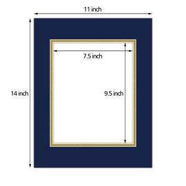 Golden State Art, 11x14 Double Mats for 8x10 - for Photos, Pictures, Frames - Acid-Free, 5 Pack, Dignity Blue Over Old Gold