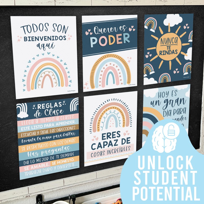 6 Boho Spanish Classroom Posters Middle School - Spanish Classroom