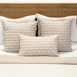 Chardin home Gardenia Pillow Cover, Handwoven Decorative Throw Pillow (Set of 2). Soft Warm Cotton Woven Square Pillow Covers for Couch Sofa Bedroom, Size: 18”x18”, Color: Beige/White