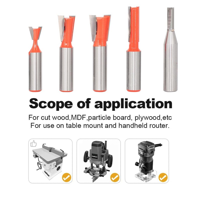 Sinoprotools 6Pcs Dovetail Router Bit Set 1/2 Inch Shank, Dovetail