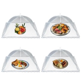 4 PCS Food Cover Set, Food Covers Mesh Pop up Set, Food Net Cover Set, Plate Covers for Food Set for Outdoors, Parties, Picnics, Bbqs—Reusable and Collapsible to Keep Out Flies and Bugs