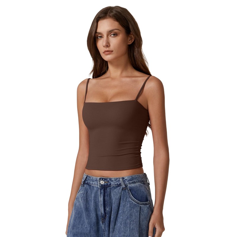 QINSEN Women's Sleeveless Tank Top Scoop Neck Double Layer Spring