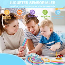 2 piezas Tablero Sensorial, Tabla de Actividades Sensoriales de Doble Cara, 52 Cápsulas de Gránulos y 24 Barritas de Silicona para Aliviar TDAH, Autismo Estrés, La Ansiedad