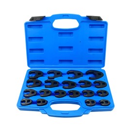 19 PCS 3/8 Inch and 1/2 Inch Crowfoot Flare Nut Wrench Set Metric 8 to 32mm Sizes, Alloy Steel Crows Foot Wrench Set for Drive Ratchet, Metric Tool with Organizer Box