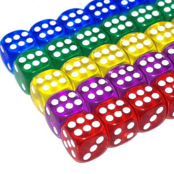 Set of 20 Colourful Dice 6-Sided 14 mm
