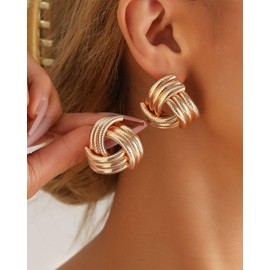 2 Pairs Chunky Gold Knot Earrings for Women Gold Twisted Dangle Earrings Chunky Gold Knot Studs Geometric Statement Earrings Trendy Jewelry Valentine Gifts for Her