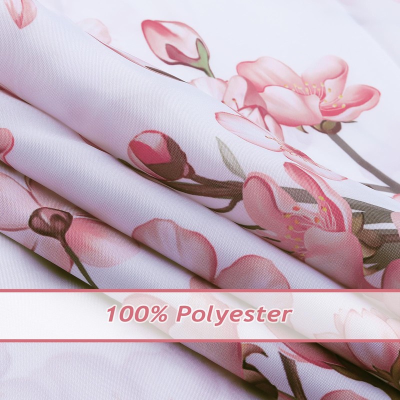 COZZSNUGE Pink Cherry Blossom Shower Curtain, Japanese Sakura Floral Birds