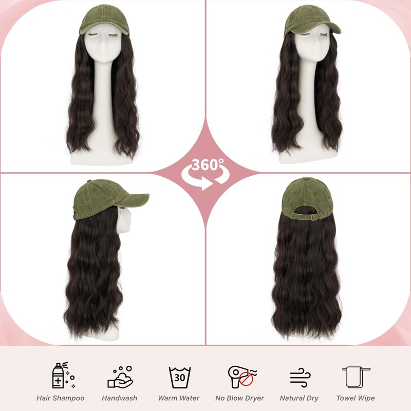 Hat Wigs, Hat with Hair Attached for Women Green 18"
