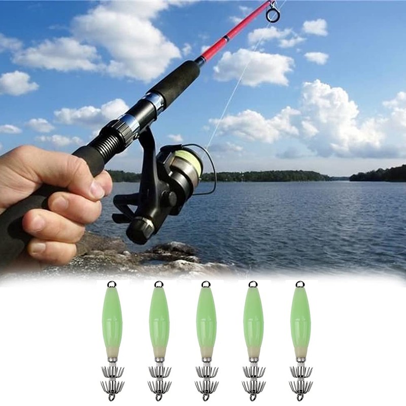 5 Pcs Luminous Squid Jig Hooks Glow Squid Jigs Squid