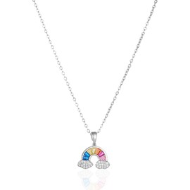 Rainbow Zirconia Necklace, Rainbow Studded Zircon Pendant, Children's Rainbow Cloud Necklace, for Party Gifts, Birthday