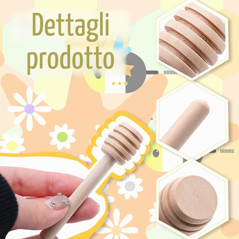 30 Pezzi Cucchiaino Bastoncini Miele Honey Dipper Stick, Spargimiele Legno