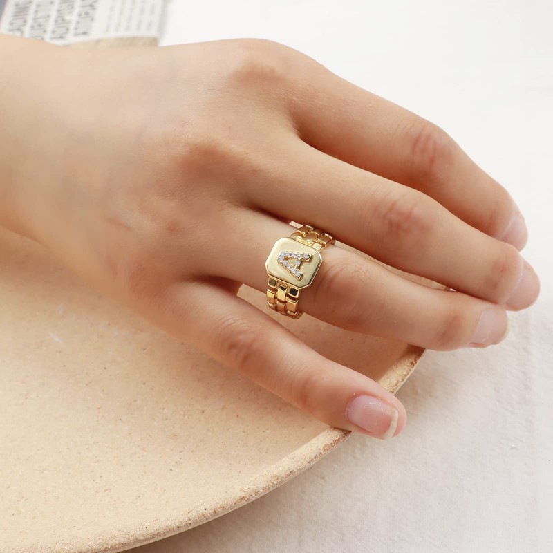 Initial Ring for Women Gold Ring with Initial Letter Open