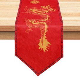 2 Pcs Chinese Dragon Printed Table Runner 13x72Inch Chinese Lunar New Year Decorations Chinese New Year Red Table Cover for Spring Festival Kitchen Dining Table Decoration Asian Party Decorations