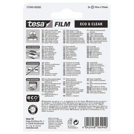 tesafilm eco & clear - Umweltfreundliches Klebeband - Klebestark, lösungsmittelfrei und alterungsbeständig - 10 m x 19 mm - 2er Pack