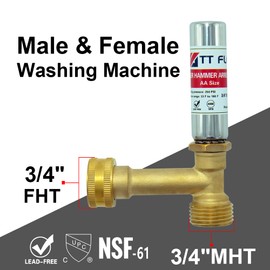 TT FLEX Stainless Steel Water Hammer Arrestor 3/4 Inch Swivel FHT x 3/4 Inch MHT For Washing Machine and garden hose water pipe