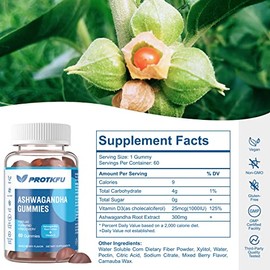 ProTKFU Paquete de 2 gomitas Ashwagandha y gomitas de vitamina D3, suplemento orgánico de Aswangdha para mejorar el sueño, aliviar el estrés y la calm