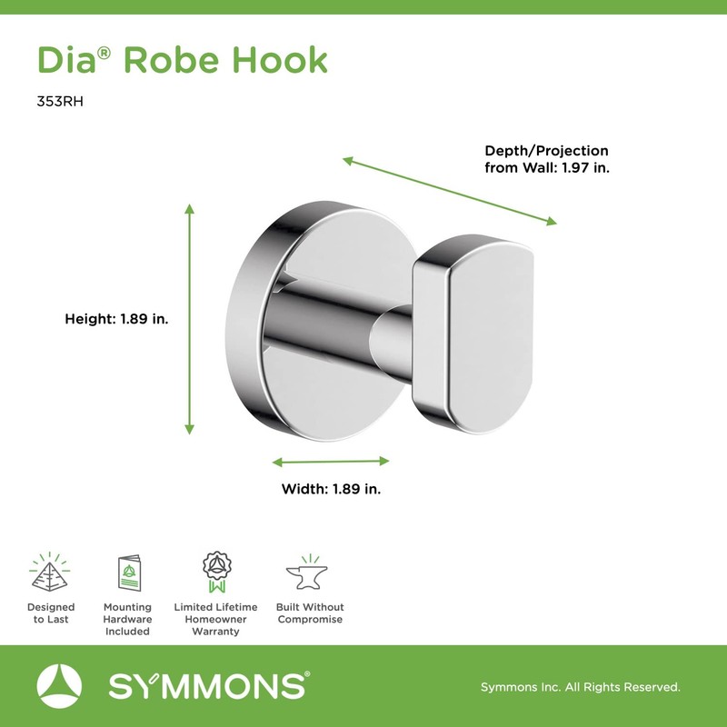 Symmons 353RH Dia Wall-Mounted Robe Hook in Polished Chrome