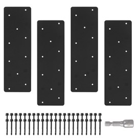 4 Pcs 15.7"x5"Straight Steel Flat Plate,Heavy Duty Mending Plate With Black Powder-Coated Joining Brackets, I Shape Strap Metal Plate with Fit 6x6,8x8 for Repair House,Furniture,Pavilion,Truss framing