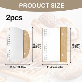 2Pcs Dough Scraper with Scale, Bread Dough Scraper, Stainless Steel Doughs Cutters with Wooden Handle, Doughs Cutter for Pizza, Bread, Pastry
