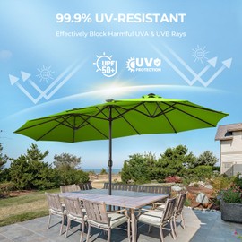 Double Sided Patio Umbrellas - 13ft Solar Lights LED Lighted Outdoor Extra Large Market Table Umbrella with Base Included, Oversized Umbrella for Deck, Pool, Backyard