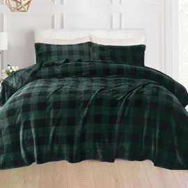 Elegant Comfort Luxuriously Soft 4-Piece Velvet Plush Flannel Sheet Set - Premium Quality - Cozy Warm, Anti-Static, Non Pilling Fuzzy Velvet Flannel Fleece Deep Pocket Sheet Set - King, Buffalo Green